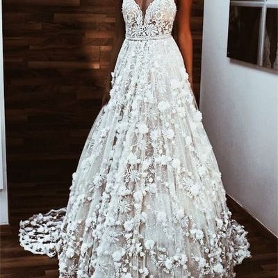 New arrival v neck lace wedding dress bride gown 2021 - Thumbnail 4