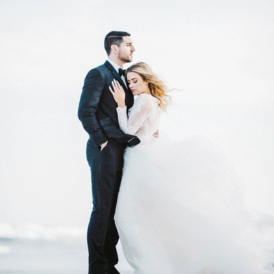 Two piece wedding dress, beach wedding dress,bridal separates long sleeve top - Thumbnail 2