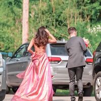 Charming A-Line Scoop Neck Cross Back Satin Long Prom Evening Dress with Split - Thumbnail 4