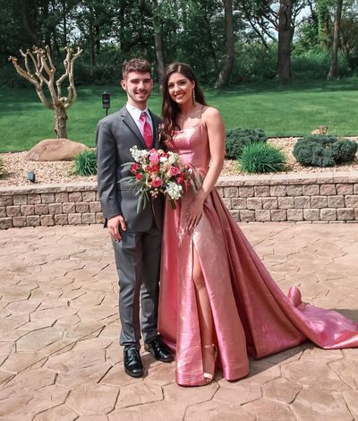 Charming A-Line Scoop Neck Cross Back Satin Long Prom Evening Dress with Split