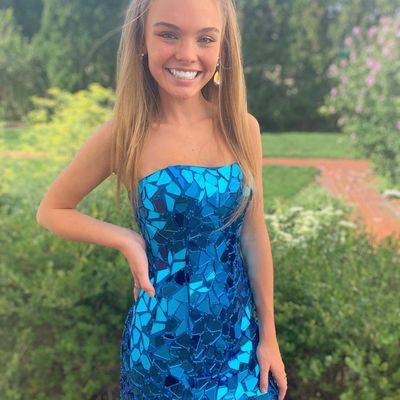 Glitter bodycon strapless peacock blue sequin mini evening dress sexy party dress  - Thumbnail 5