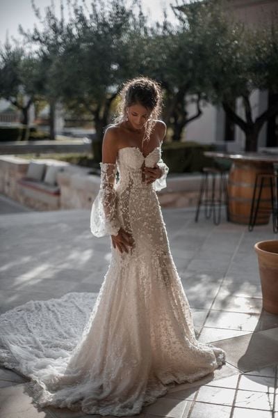 Marvelous Mermaid Sweetheart Long Sleeve Lace Wedding Dress