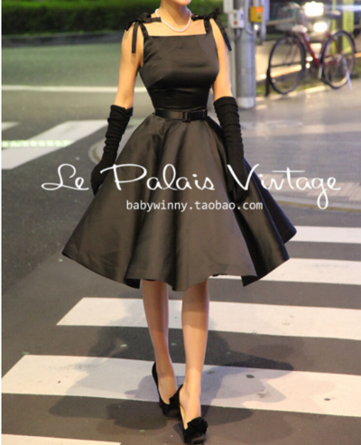 Vintage Black Short Prom Dress, Satin A-line Classic Hofn Party Dress,139