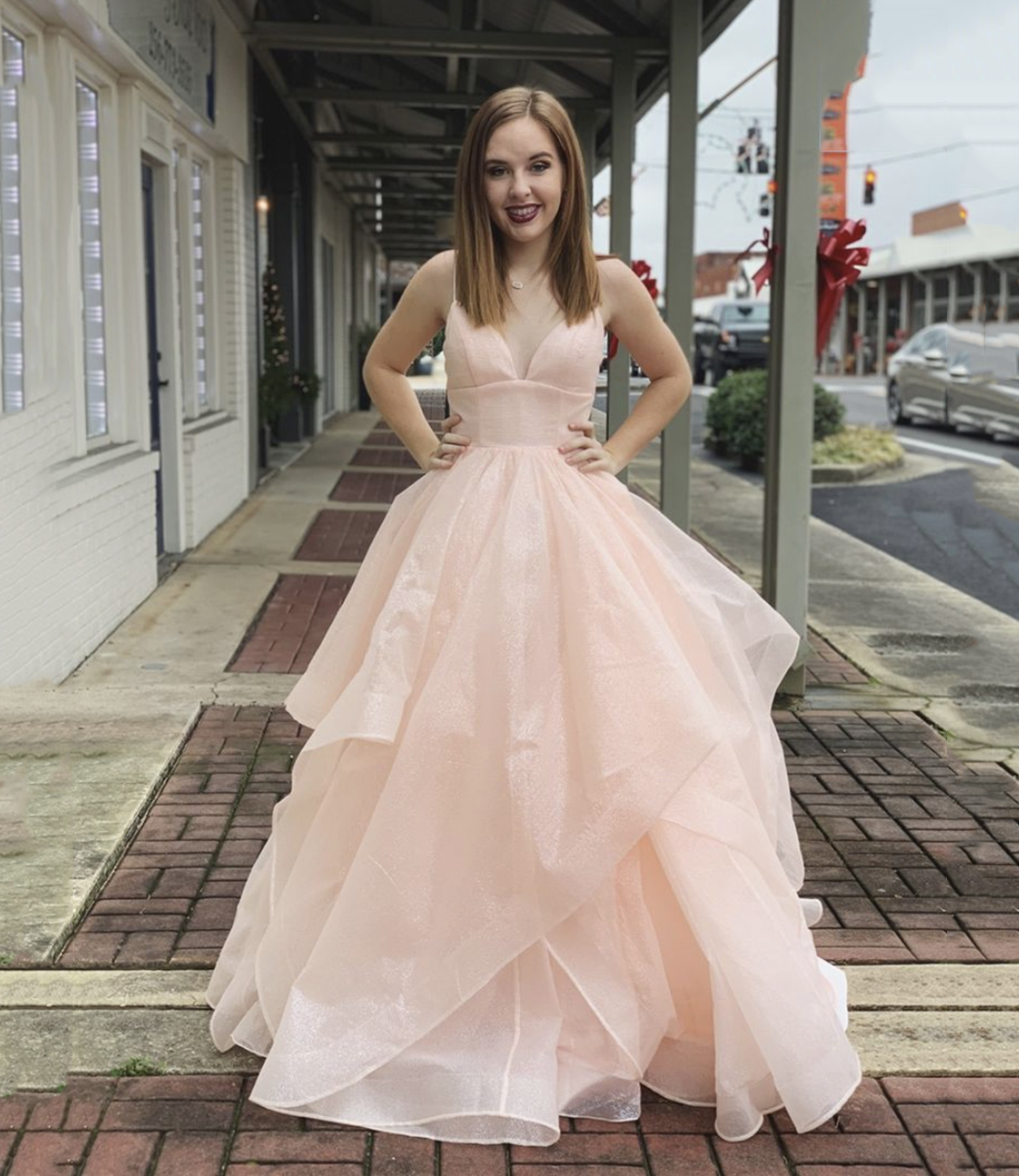 Pink tulle long prom dress pink evening dress