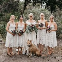 Boho V Neck Straps Lace White Bridesmaid Dresses - Thumbnail 1