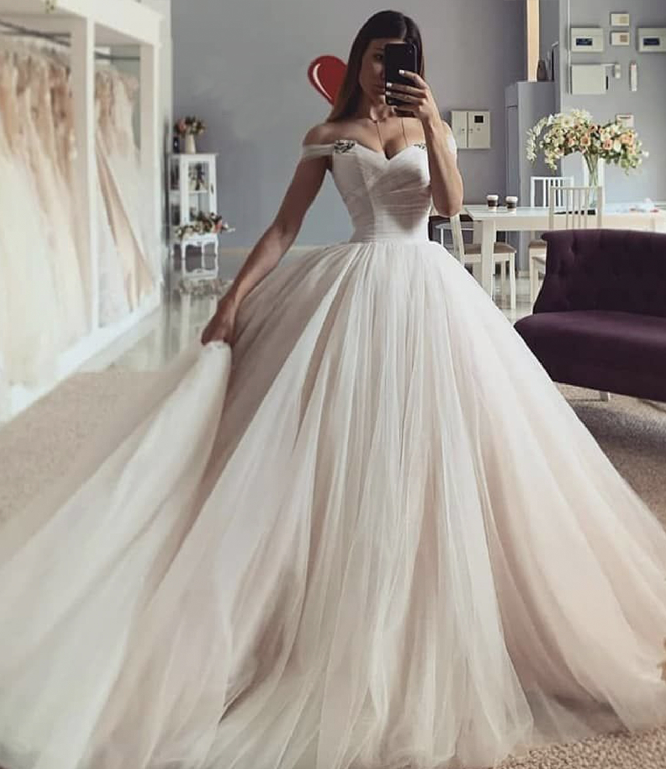 Champagne tulle long prom dress A line evening dress