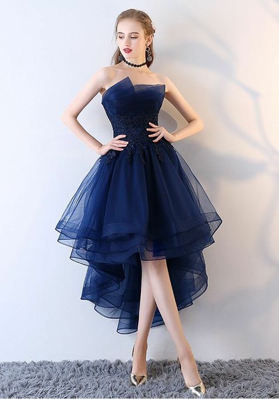 Navy Blue High Low Tulle Modest Short Prom Dress,Sexy Cocktail Homecoming Dress,Charming Party Dress,896