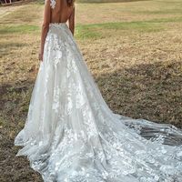 Gorgeous A-Line V Neck White Lace Spring Wedding Dress with Pockets - Thumbnail 1
