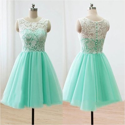 Top Selling Cute Mint Handmade Lace Homecoming Dresses For Teens,197