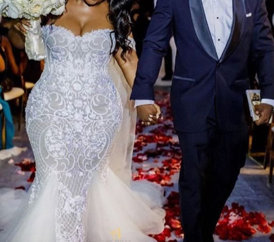 Stunning Mermaid Plus Size Tulle Wedding Dresses Off the Shoulder Pearls Lace South African Girl Bridal Gowns,205