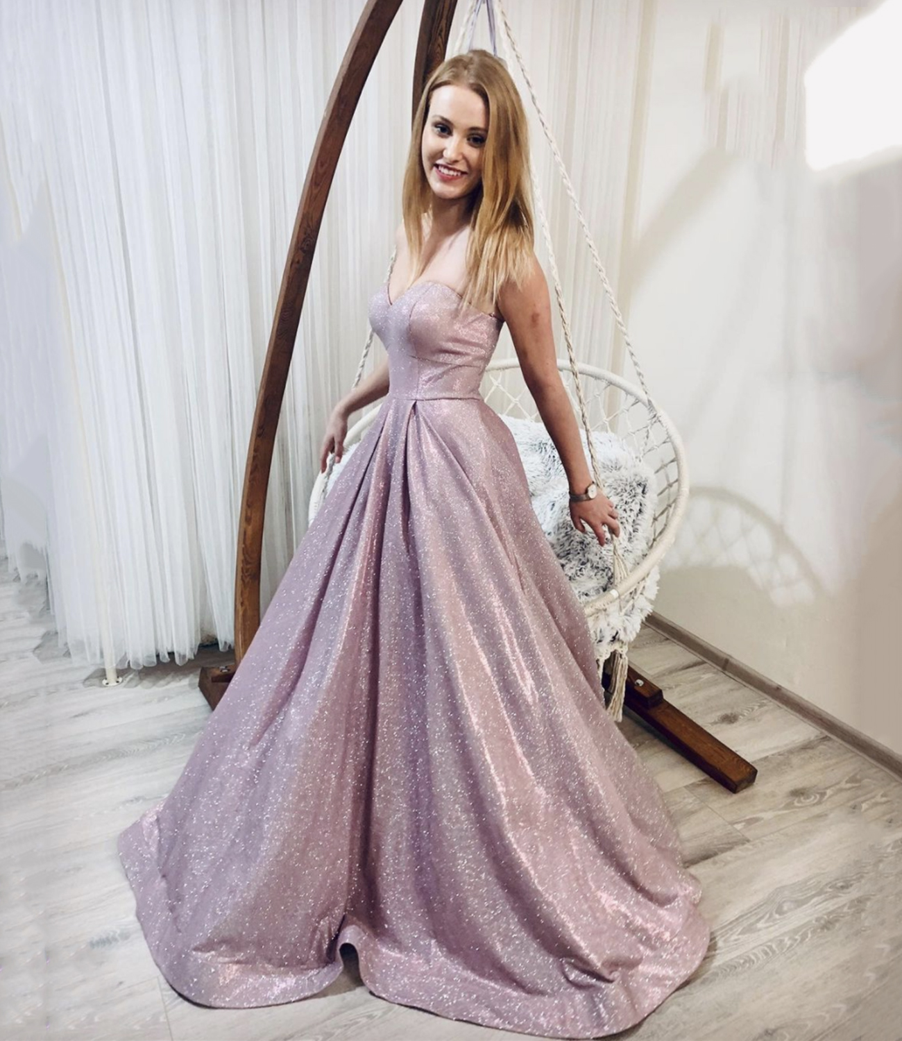 Pink satin long prom dress pink evening dress