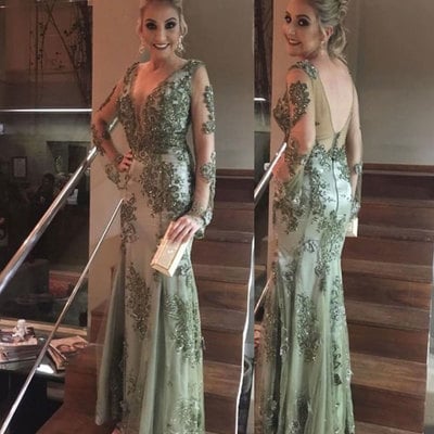 V neck prom dresses with appliques - Thumbnail 2