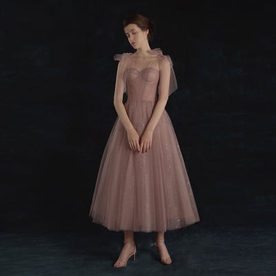 Pink tulle a line short prom dress pink evening dress - Thumbnail 3