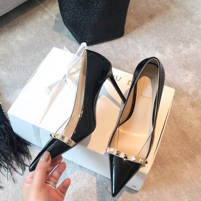 Black high heels women's white patent leather pumpsS-260