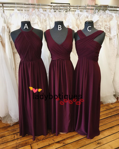 Gorgeous Burgundy Chiffon Long Bridesmaid Dress,913