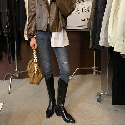 v Pointy head is thin flat thick heel thin boots S-263