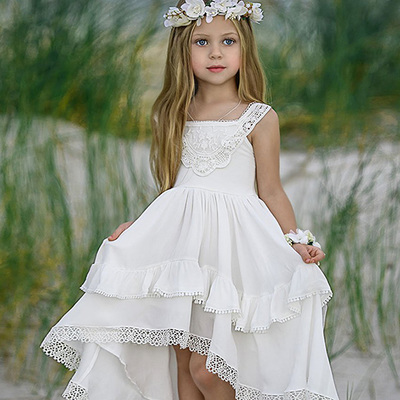 Cute boho square neck chiffon high low flower girl dresses with appliques - Thumbnail 2