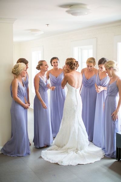 Classic A-Line V Neck Lilac Chiffon Long Bridesmaid Dresses