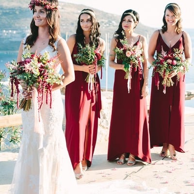 Elegant a-line v neck split long summer long bridesmaid dresses - Thumbnail 2