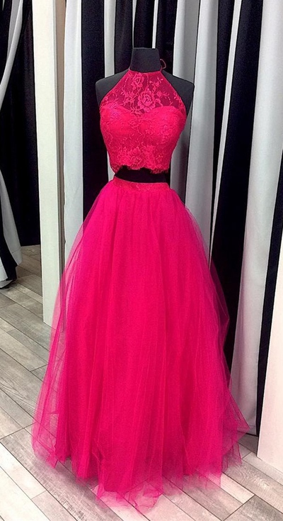 Two Pieces Hot Pink Prom Dress, Prom Dresses,Graduation Party Dresses, Prom Dresses For Teens,916