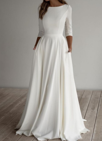 Clean Satin 3/4 Sleeves Bridal Dresses with Pockets,210
