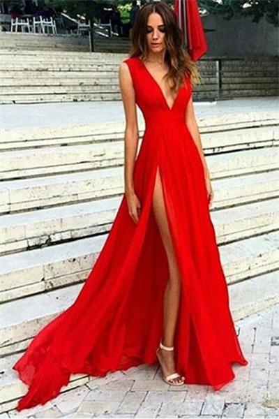 Beautiful Simple Elegant Red Chiffon Long Prom Dresses,Party Dresses,232