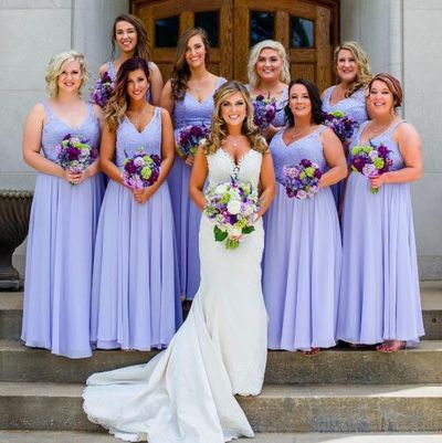 Elegant Lavender Bridesmaids Dress Featuring a Beaded Lace Bodice with Chiffon Skirt
