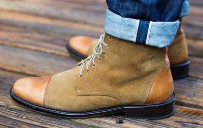 NEW DESIGN HANDMADE BROWN CAP TOE LEATHER SUEDE DRESSING BOOT FOR MEN