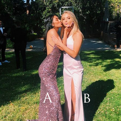 Sparkly mermaid v neck sequins prom dresses, sexy evening party dresses - Thumbnail 1