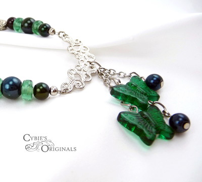 Green butterfly necklace set
