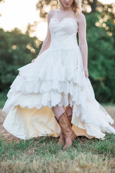 Country High Low Lace Wedding Dresses Bridal Gown,248