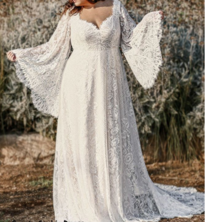 Plus Size Boho Wedding Dress,Wedding Dress for Curvy Bride,Plus Size Long Sleeves Bohemian Wedding Dress,263