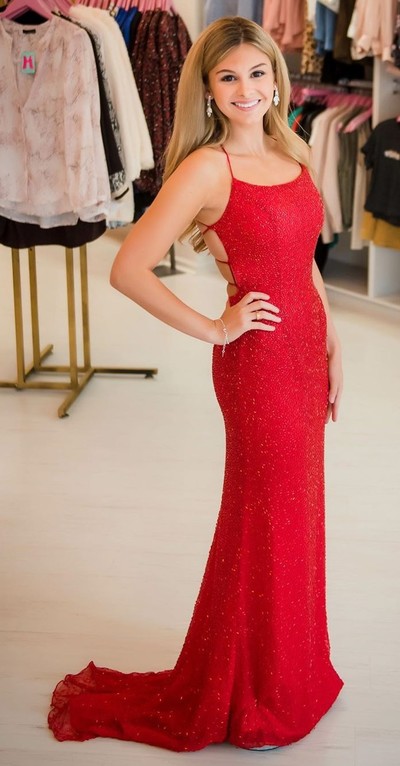 Fitted Red Prom Dress,Spaghetti Straps Prom Dresses,Mermaid Evening Dresses,274