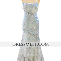 Sparkly Mermaid Cowl Neck Spaghetti Straps White Sequins Prom Dress - Thumbnail 2