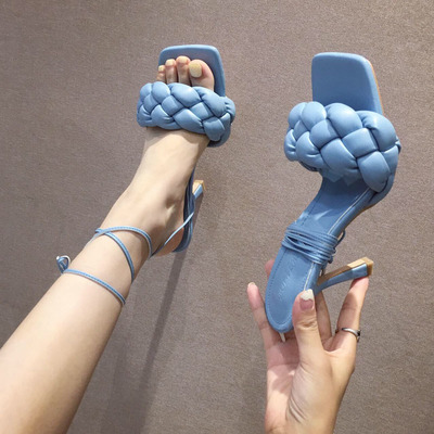 Large size stiletto woven two-wear strappy sandals and slippers women S-379