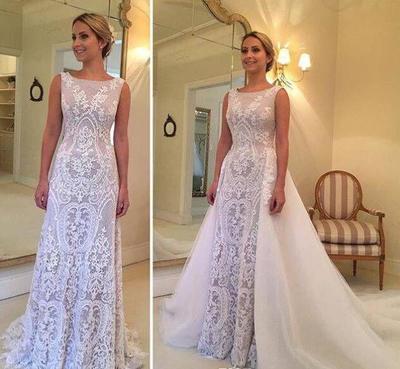 Luxury Mermaid Wedding Dresses With Detachable Train Soft Lace Sleeves Hollow Back Bridal Dresses Chapel train Wedding Gowns Custom Made,286