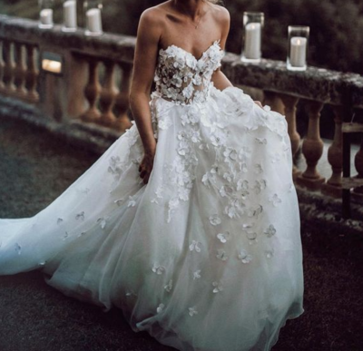 Ball Gown Tulle Boho Wedding Dresses Sweetheart Handmade Flowers Bridal Gowns,289