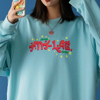 Pastel Color Star Letter Printed Pullover Sweatshirt - Thumbnail 2