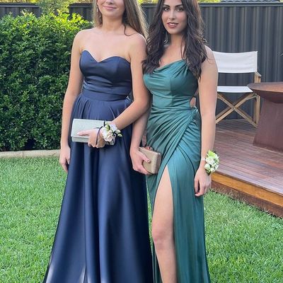Charming elegant cowl neck dark green split prom dresses, evening party dresses - Thumbnail 5