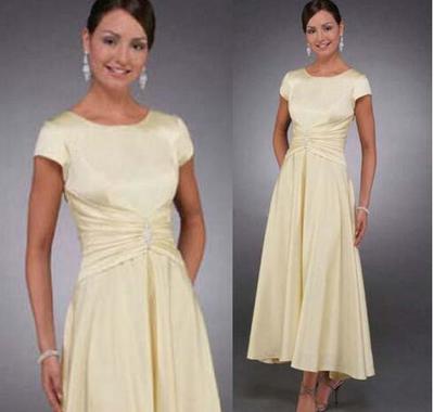 2021 Mother of the Bride Dresses Cap Sleeves A Line Tea Length Wedding Party Dresses Plus Size Groom Mother's Gowns Evening Formal Wear,308