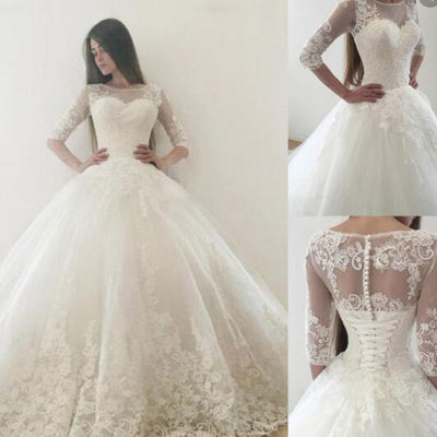 Ball Gown Wedding Dresses with 3/4 Sleeves