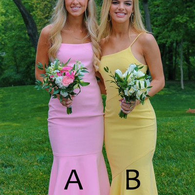 Simple elegant sheath elastic satin bridesmaid dress, long evening party dresses - Thumbnail 1