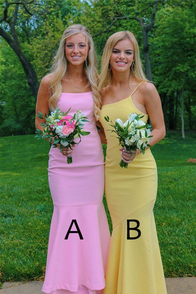 Simple Elegant Sheath Elastic Satin Bridesmaid Dress, Long Evening Party Dresses