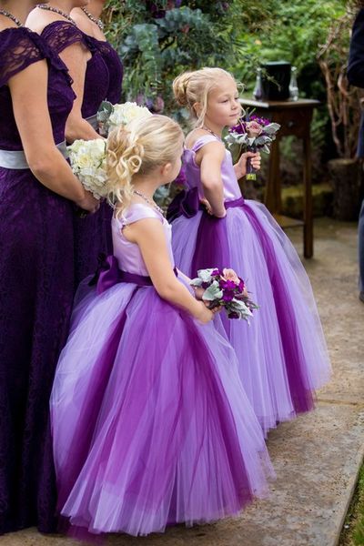 Cute Purple Tulle Flower Girl Dress with Bow Birthday Party Dress