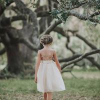 Pretty V Neck Sequin Tulle Knee Length Flower Girl Dress with Belt Bow - Thumbnail 1