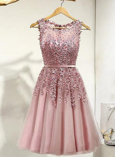 A-Line/Princess Sleeveless Tulle Lace Beading Prom Dresses,317
