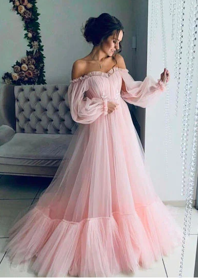 Sweep Train Strapless Tulle A-Line/Princess Prom Dresses,Cheap Prom Dress,Tulle Party Dress,320