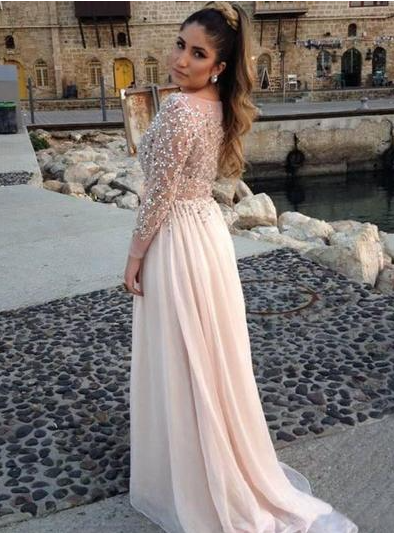Scoop Neck A-Line/Princess Simple Chiffon Prom Dresses,Floor Length Party Dresses,Beading Prom Dress,332