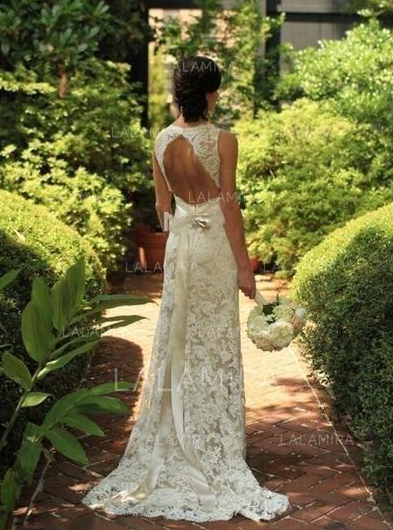 Sheath/Column V-neck Sweep Train Lace Wedding Dresses,Cheap Bridal Dress,Mermaid Wedding Gowns,333