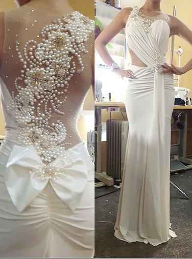 Magnificent Sweep Train Ruffle Beading Bow(s) With Jersey Wedding Dresses,339